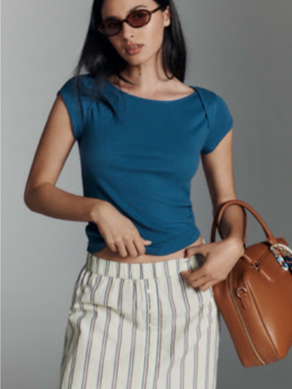 Pilcro Blue Scoop Neck Short Sleeve Tee